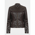 Damen Lederjacke Schwarz mit Nieten