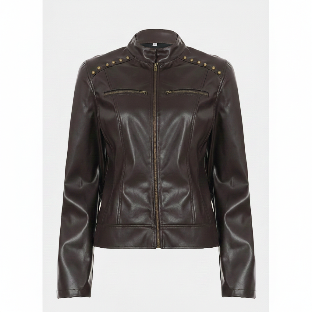 Damen Lederjacke Schwarz mit Nieten