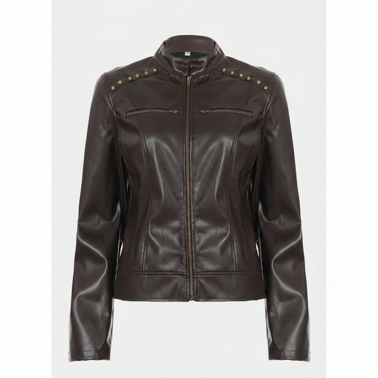 Damen Lederjacke Schwarz mit Nieten