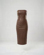 Damen Midikleid trägerlos Lederoptik