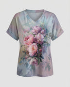 Blusen Tunika V-Ausschnitt Damen Floral