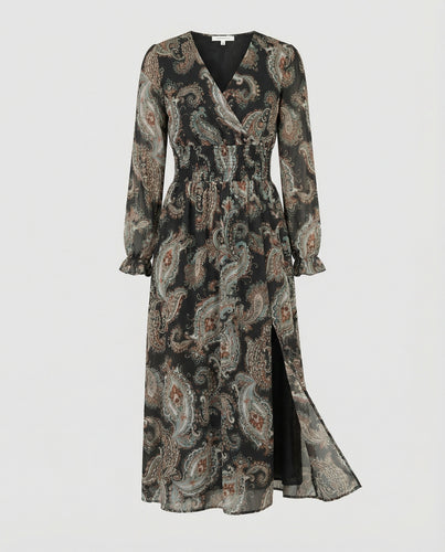 Damen Maxikleid Paisley mit Beinschlitz