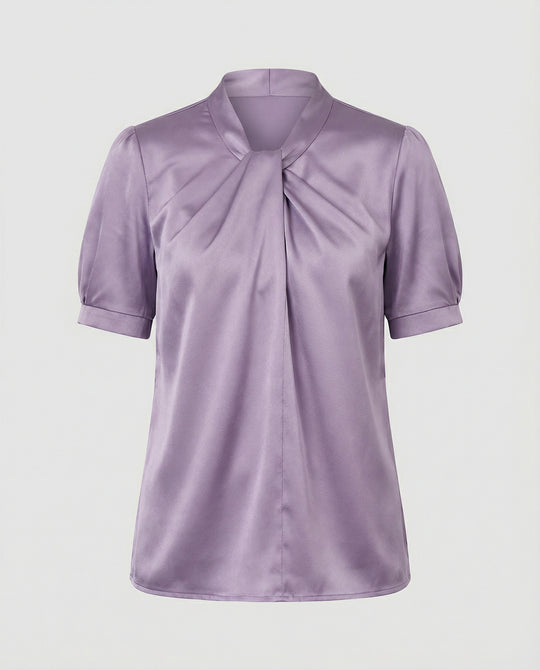 Satin Blusentop Damen mit Krawattenkragen