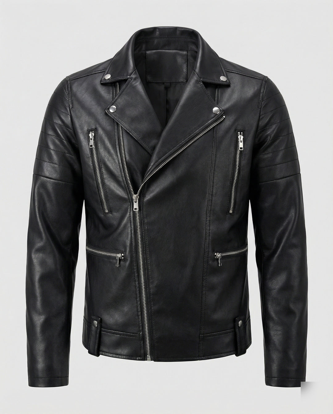 Herren Kunstleder Motorradjacke mit Reißverschluss R&B