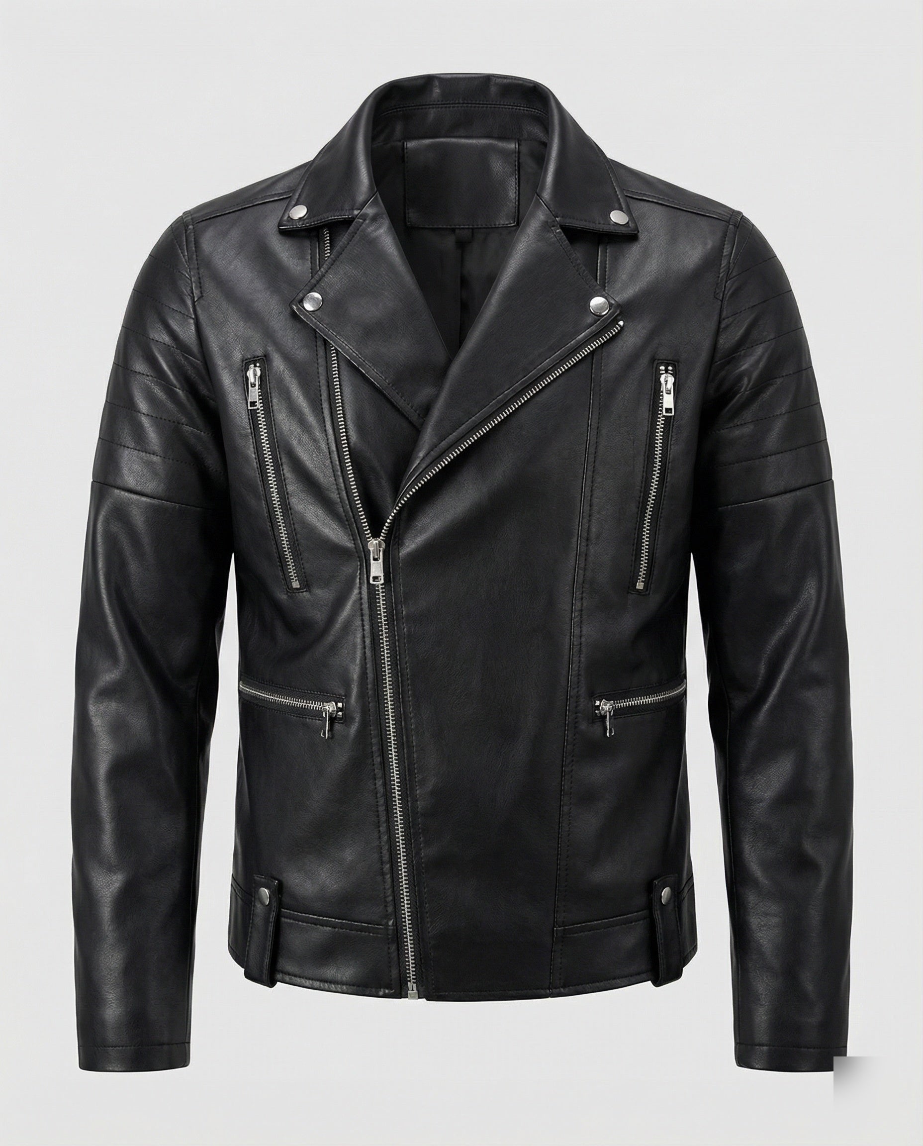 Herren Kunstleder Motorradjacke mit Reißverschluss R&B