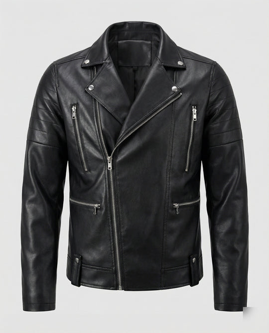 Herren Kunstleder Motorradjacke mit Reißverschluss R&B