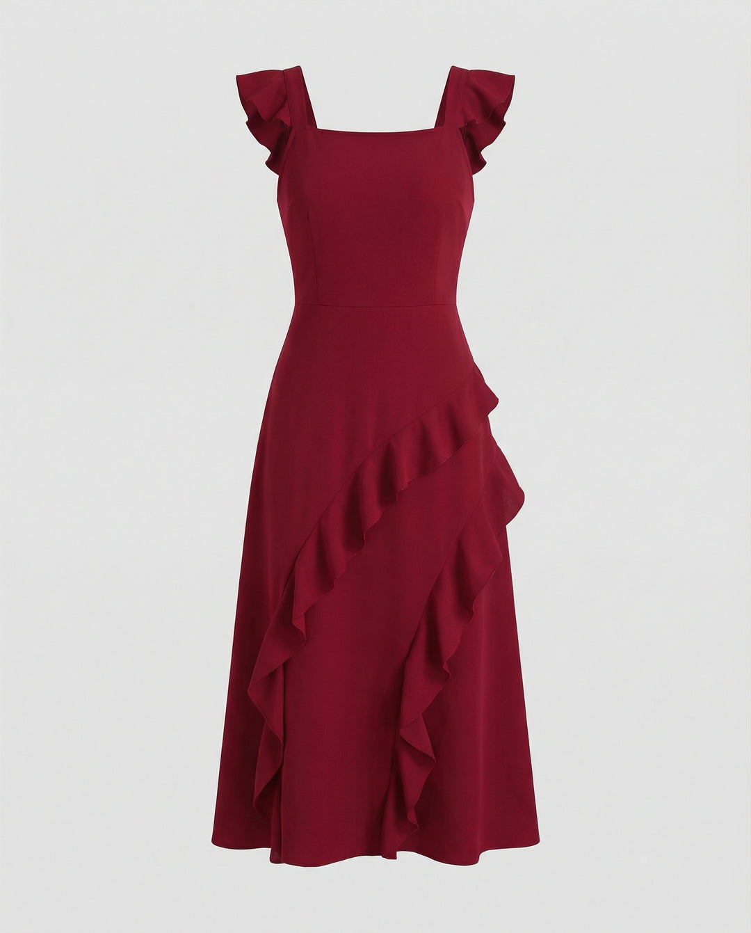Figurbetontes Midikleid mit asymmetrischem Volant