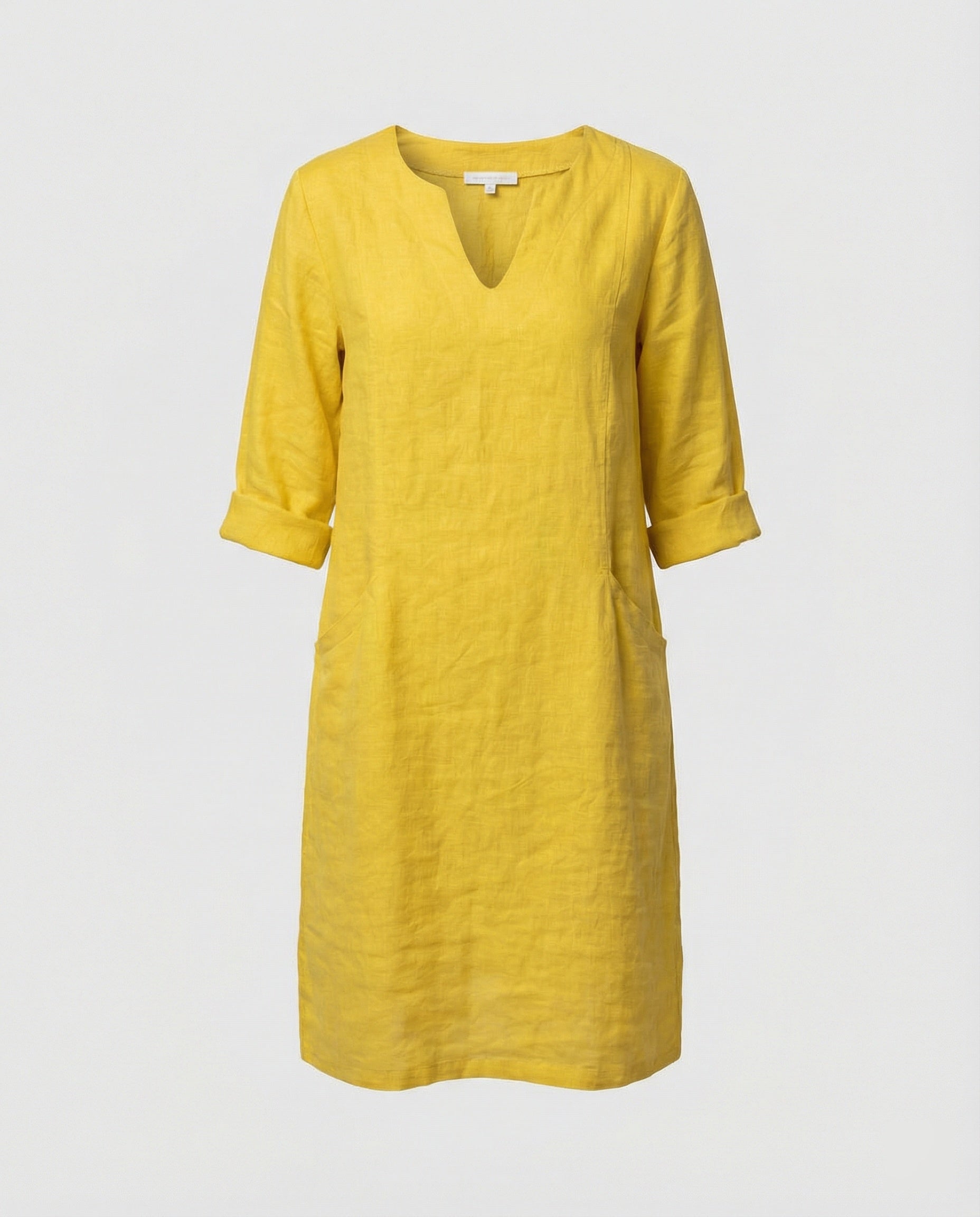 Damen Leinenkleid mit lockerer Passform und elegantem V-Ausschnitt