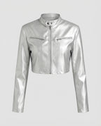 Damen Lederjacke Schwarz kurz