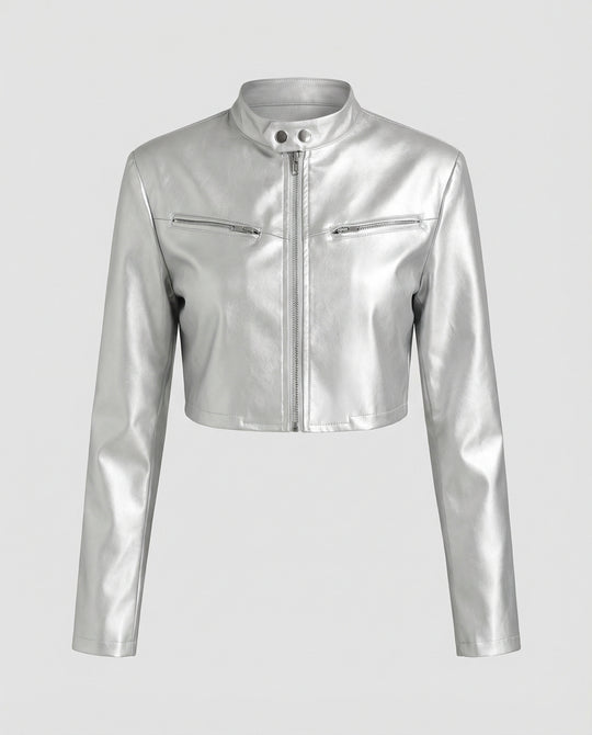 Damen Lederjacke Schwarz kurz