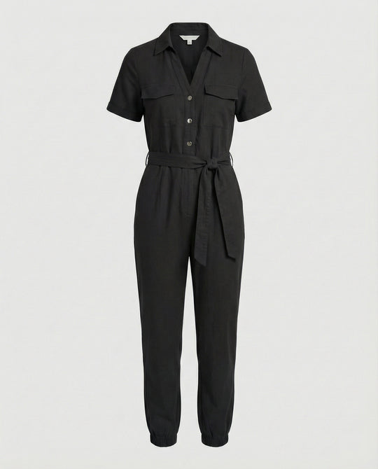 Damen lässiger Jumpsuit mit tailliertem Schnitt und durchgehender Knopfleiste R&B