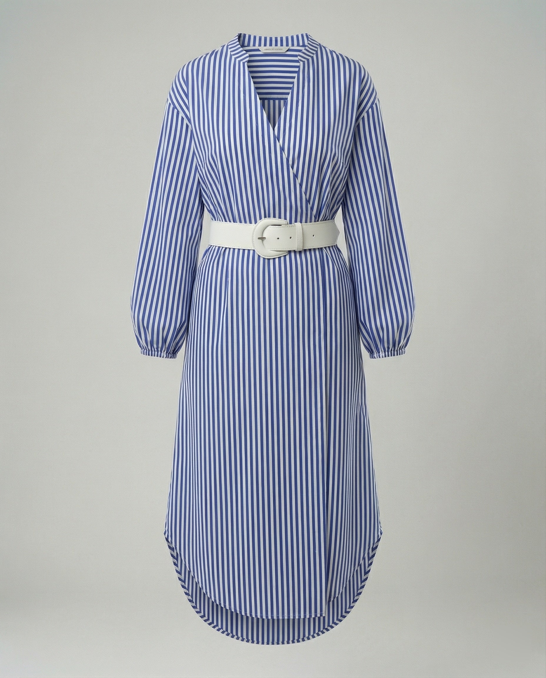 Damen Midikleid Hemdblusenkleid gestreift