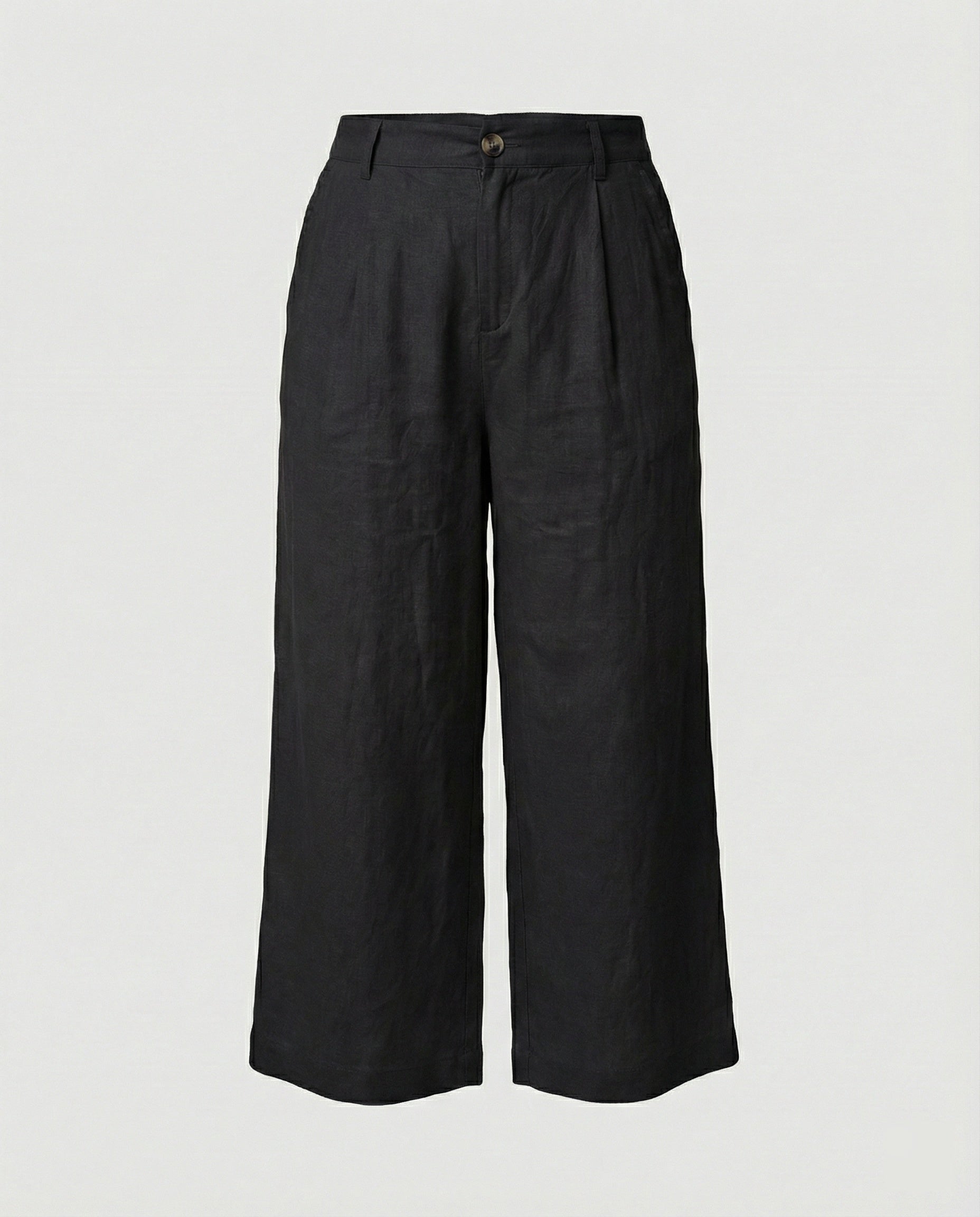 Damen Weite Leinen Stoffhose mit Gummibund und Taschen