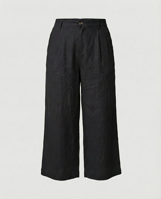 Damen Weite Leinen Stoffhose mit Gummibund und Taschen