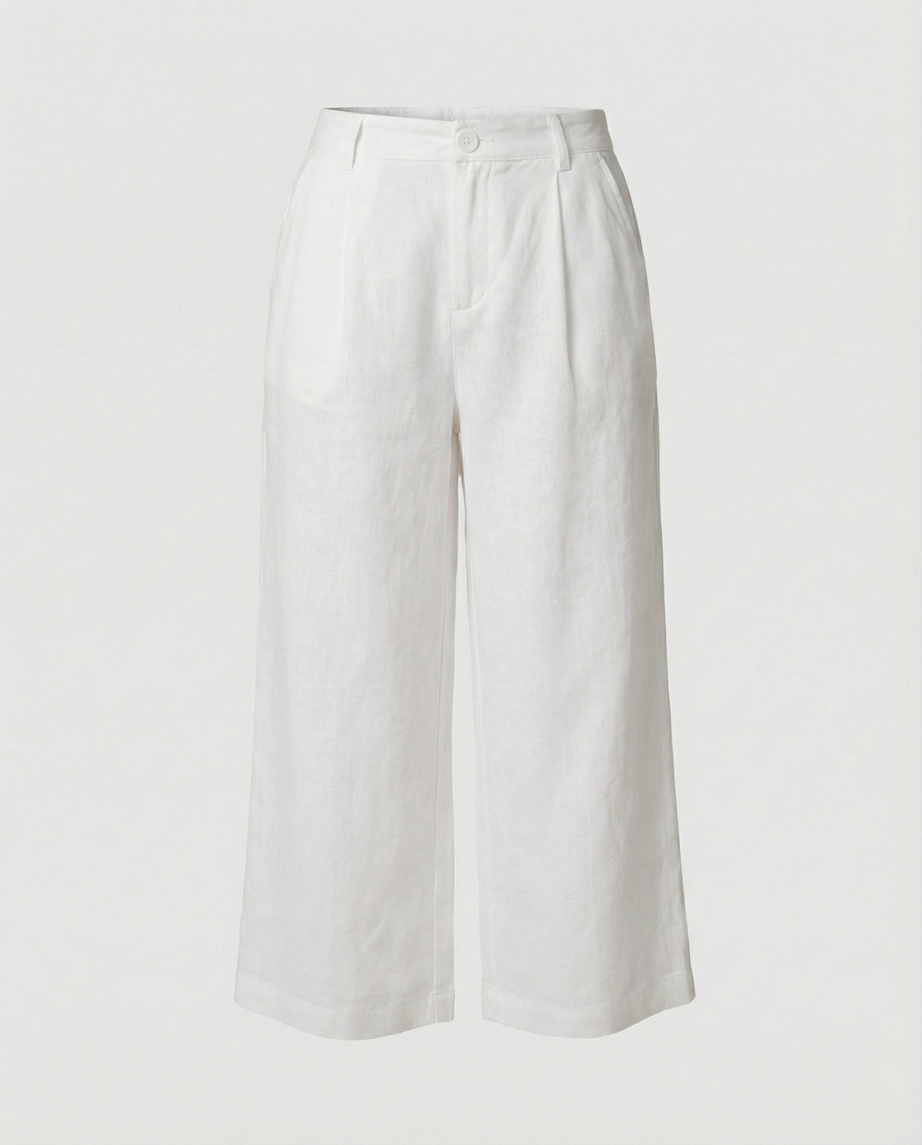 Damen Weite Leinen Stoffhose mit Gummibund und Taschen