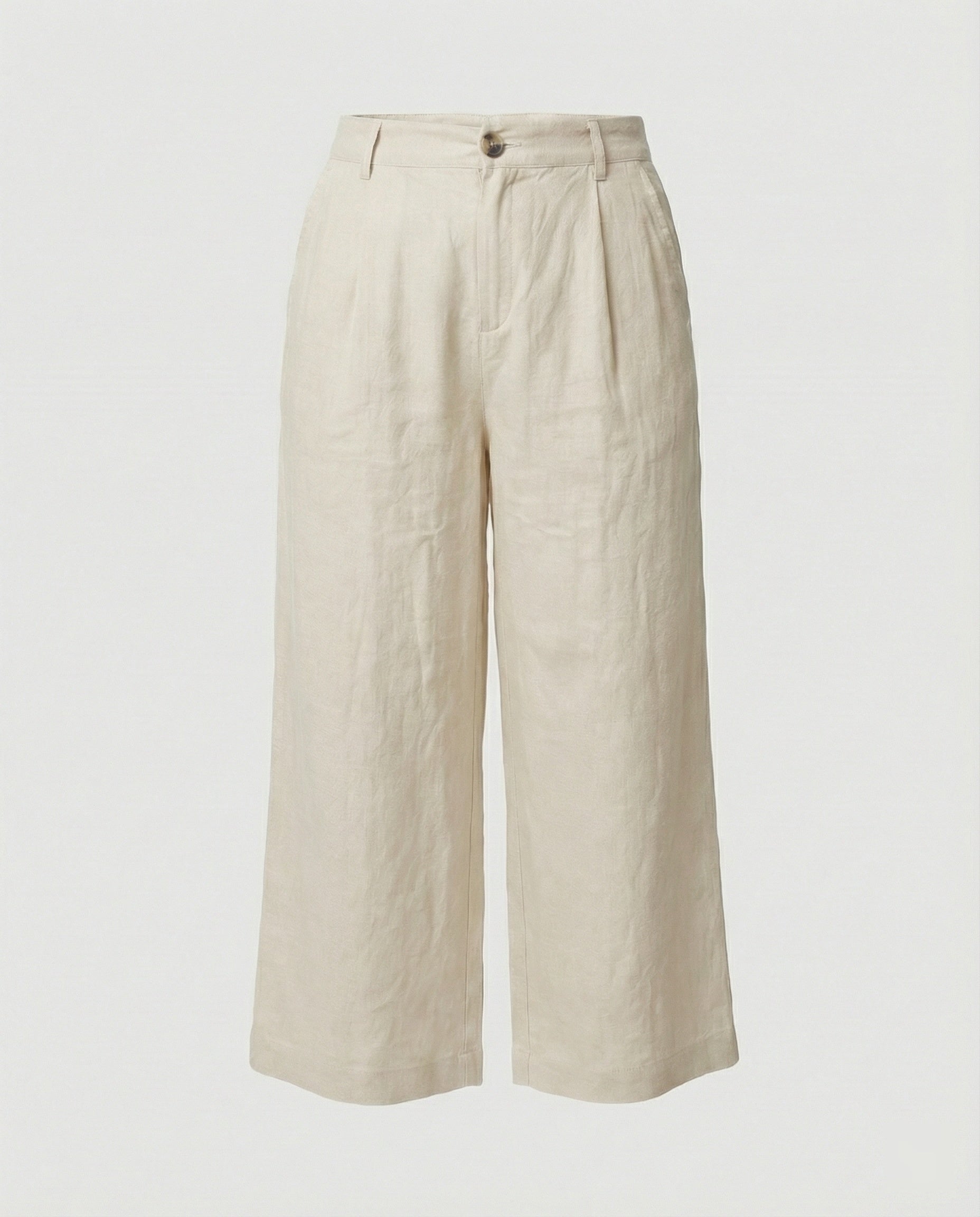 Damen Weite Leinen Stoffhose mit Gummibund und Taschen