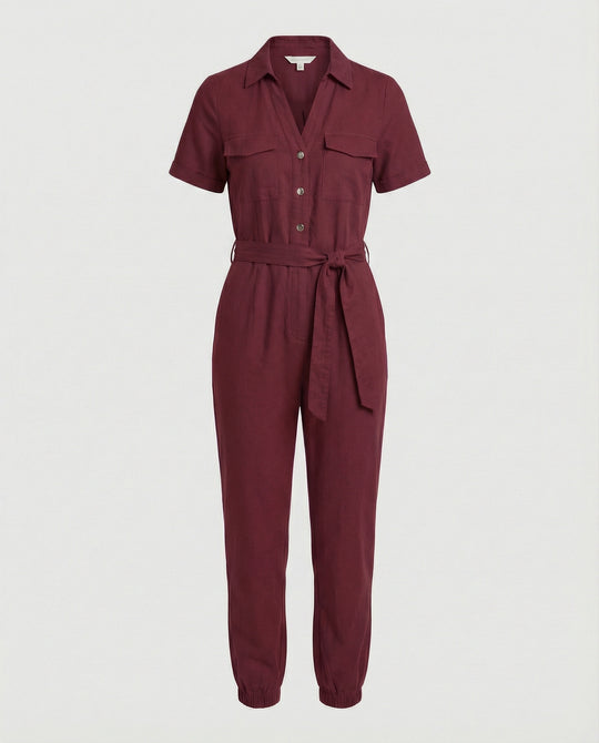 Damen lässiger Jumpsuit mit tailliertem Schnitt und durchgehender Knopfleiste R&B