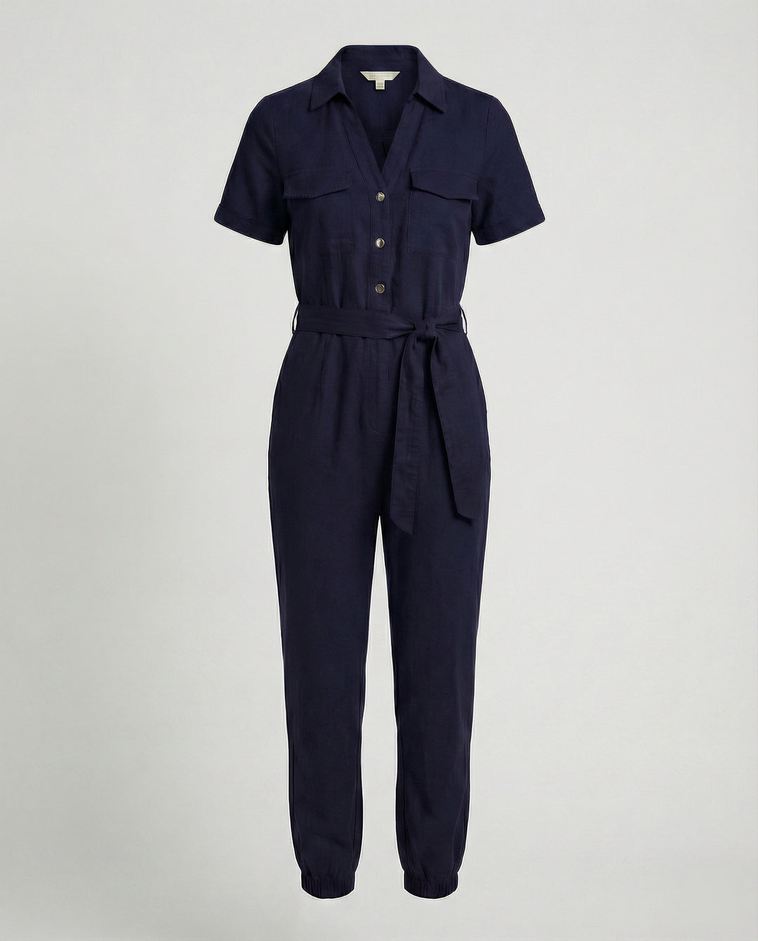 Damen lässiger Jumpsuit mit tailliertem Schnitt und durchgehender Knopfleiste R&B