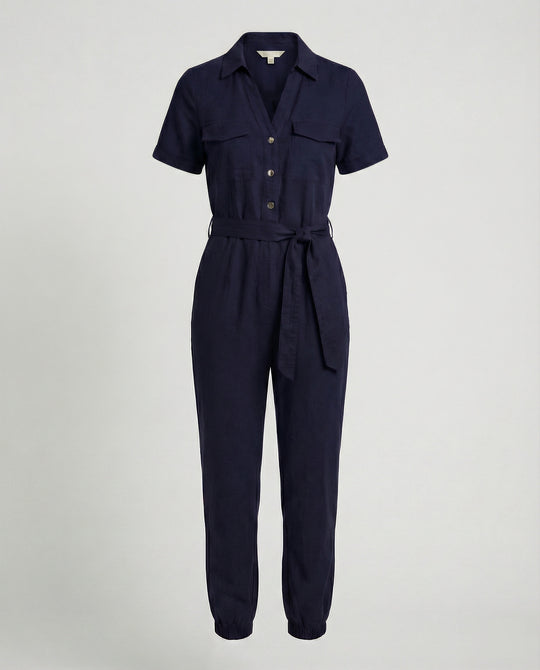Damen lässiger Jumpsuit mit tailliertem Schnitt und durchgehender Knopfleiste R&B