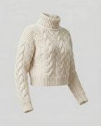 Damen oversized Strickpullover mit hohem Kragen und modischem Zopfmuster R&B