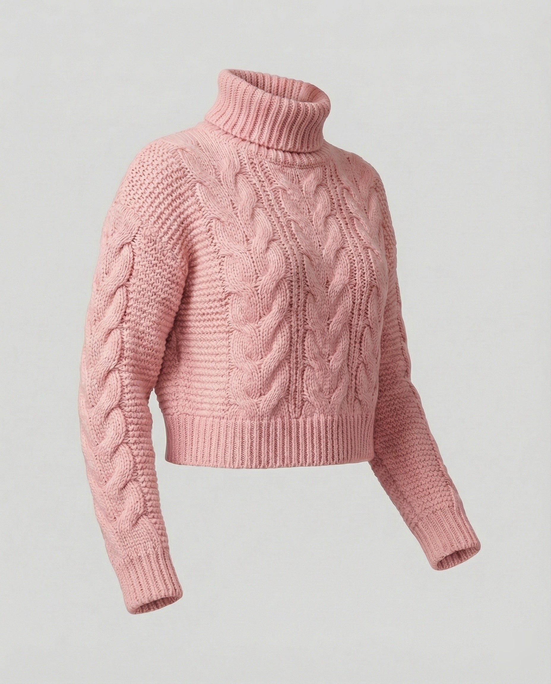 Damen oversized Strickpullover mit hohem Kragen und modischem Zopfmuster R&B