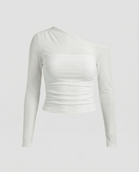 Damen Elegantes asymmetrisches Oberteil mit schulterfreiem Design und Raffung R&B
