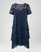 Damen Elegantes Schichtkleid mit Spitzenärmel und asymmetrischem Saum R&B