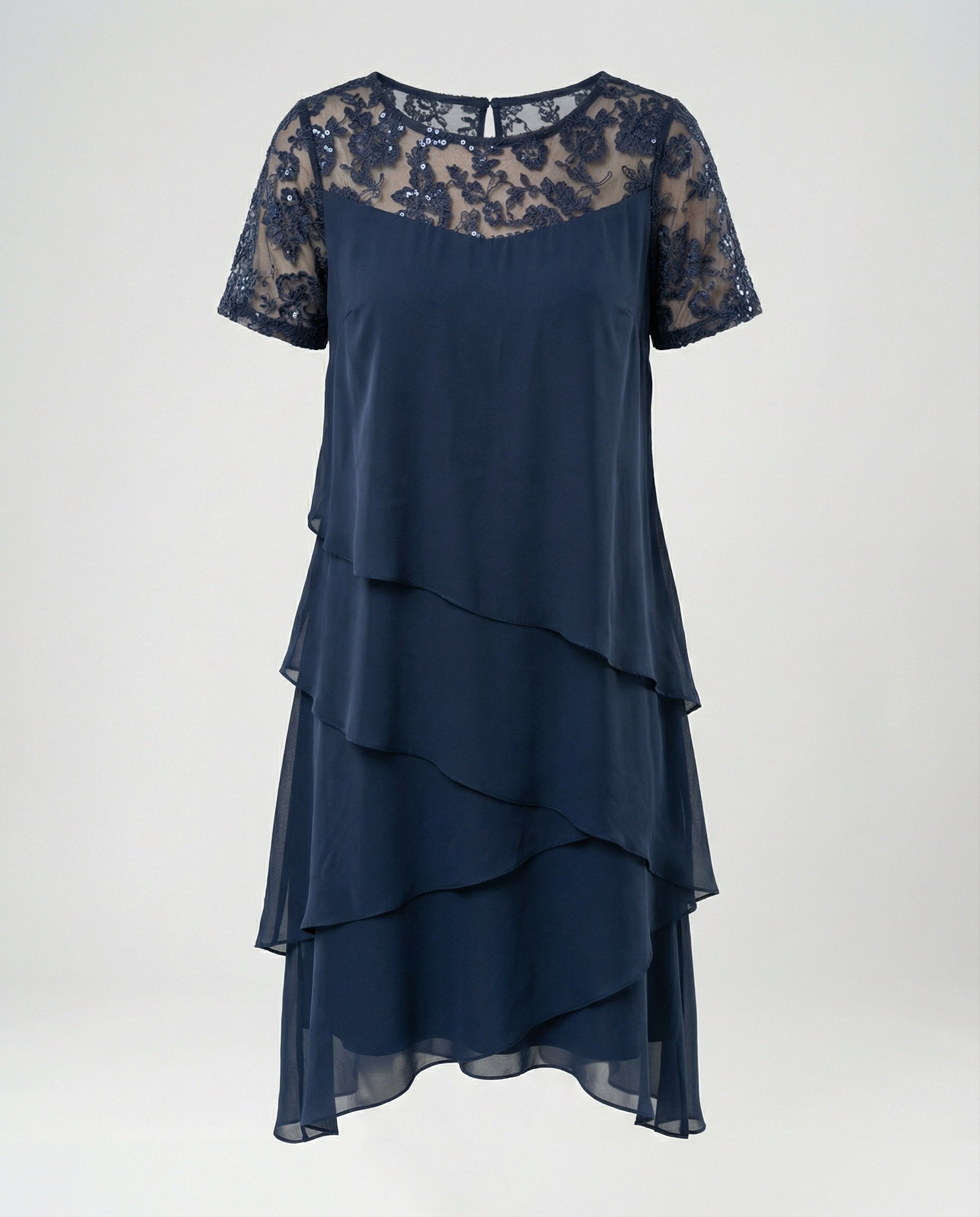 Damen Elegantes Schichtkleid mit Spitzenärmel und asymmetrischem Saum R&B