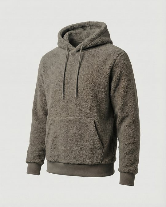 Herren Kuscheliger Teddy-Pullover mit Kapuze und elastischem Bund R&B