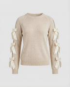 Damen Strickpullover mit offener Schulter und raffinierten Schleifendetails R&B