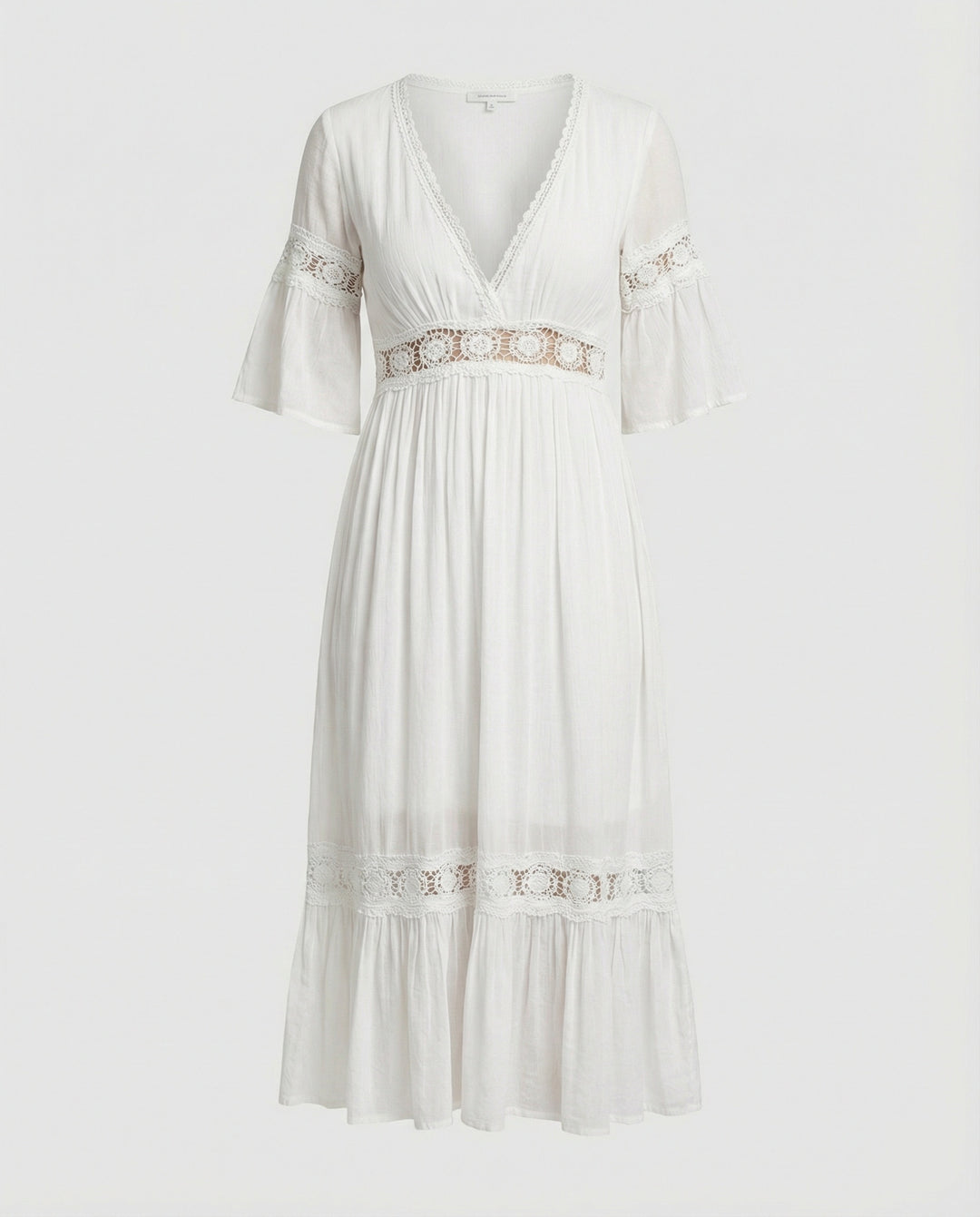 Damen Midikleid Spitze V-Ausschnitt