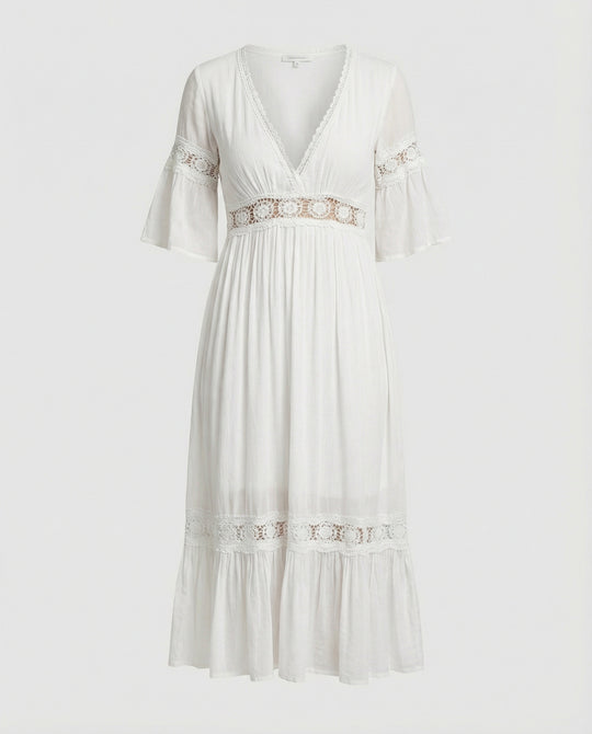 Damen Midikleid Spitze V-Ausschnitt