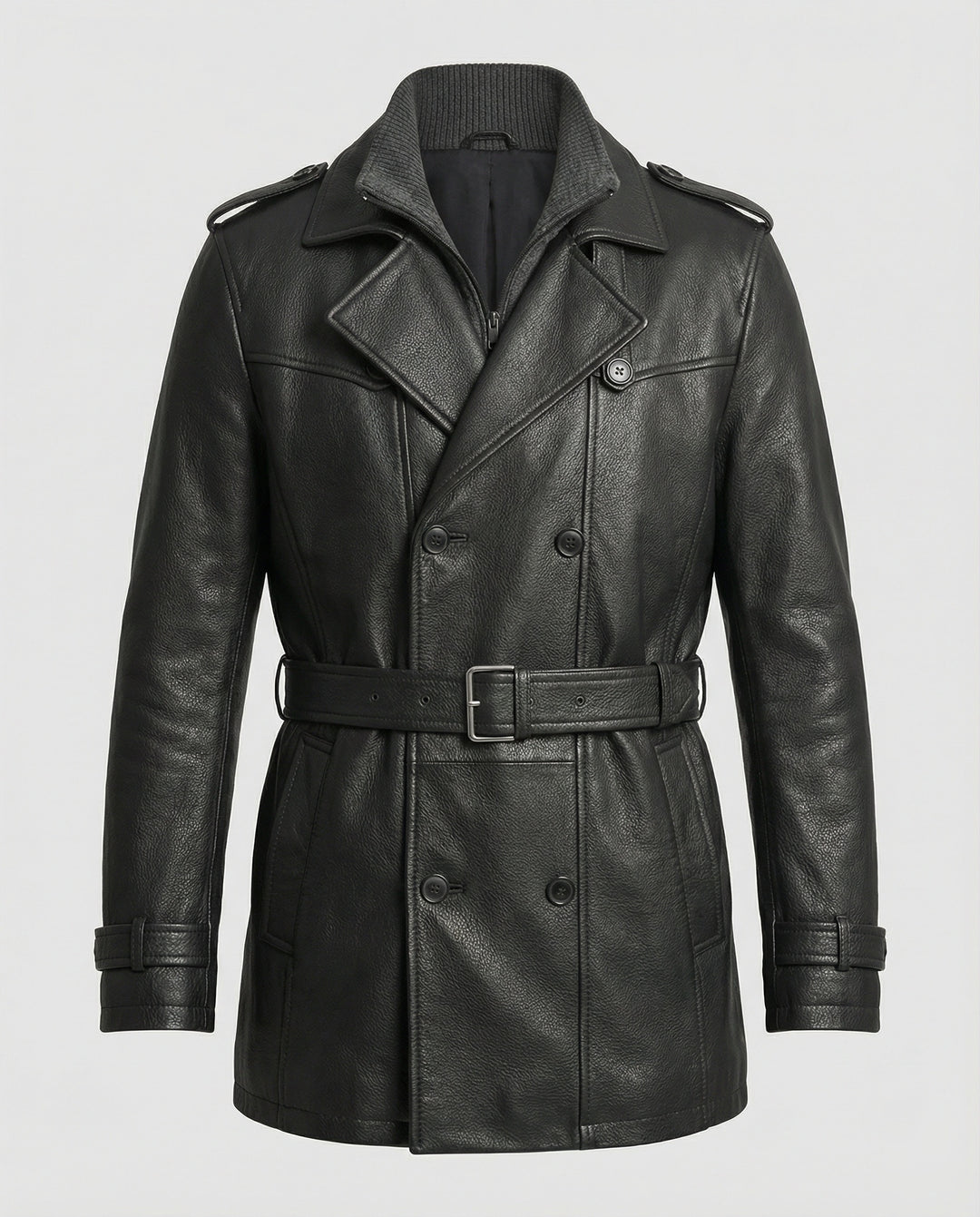 R&B | Doppelreihiger Leder-Trenchcoat Herren
