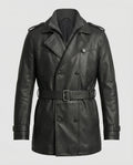 R&B | Doppelreihiger Leder-Trenchcoat Herren