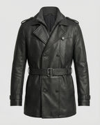 R&B | Doppelreihiger Leder-Trenchcoat Herren