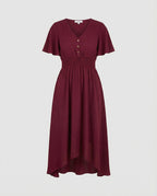 Maxikleid Sommer mit V-Ausschnitt und Flatterärmeln
