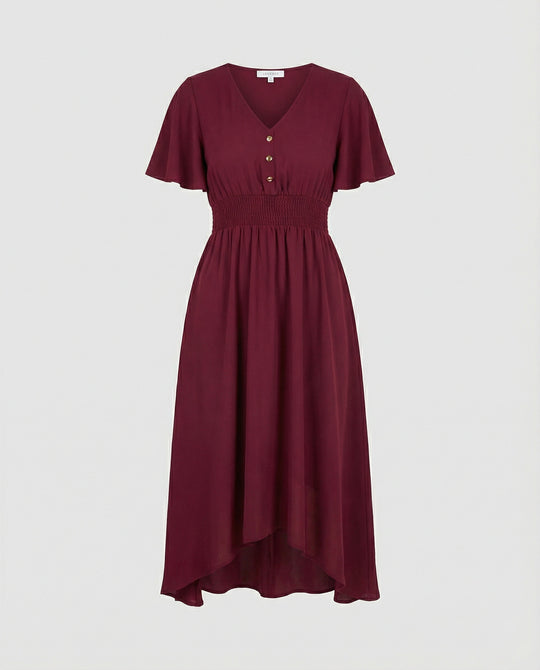 Maxikleid Sommer mit V-Ausschnitt und Flatterärmeln