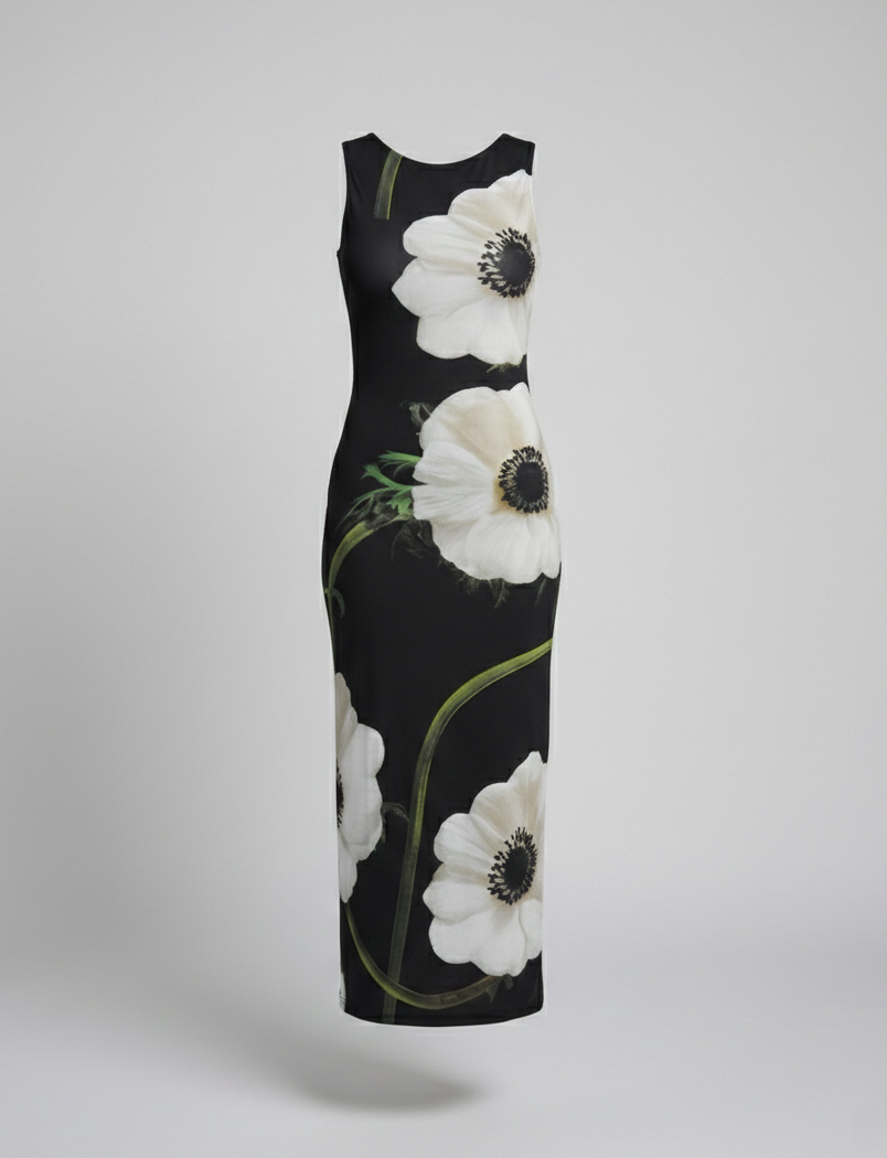 Blumenkleid Maxikleid Damen Figurbetont