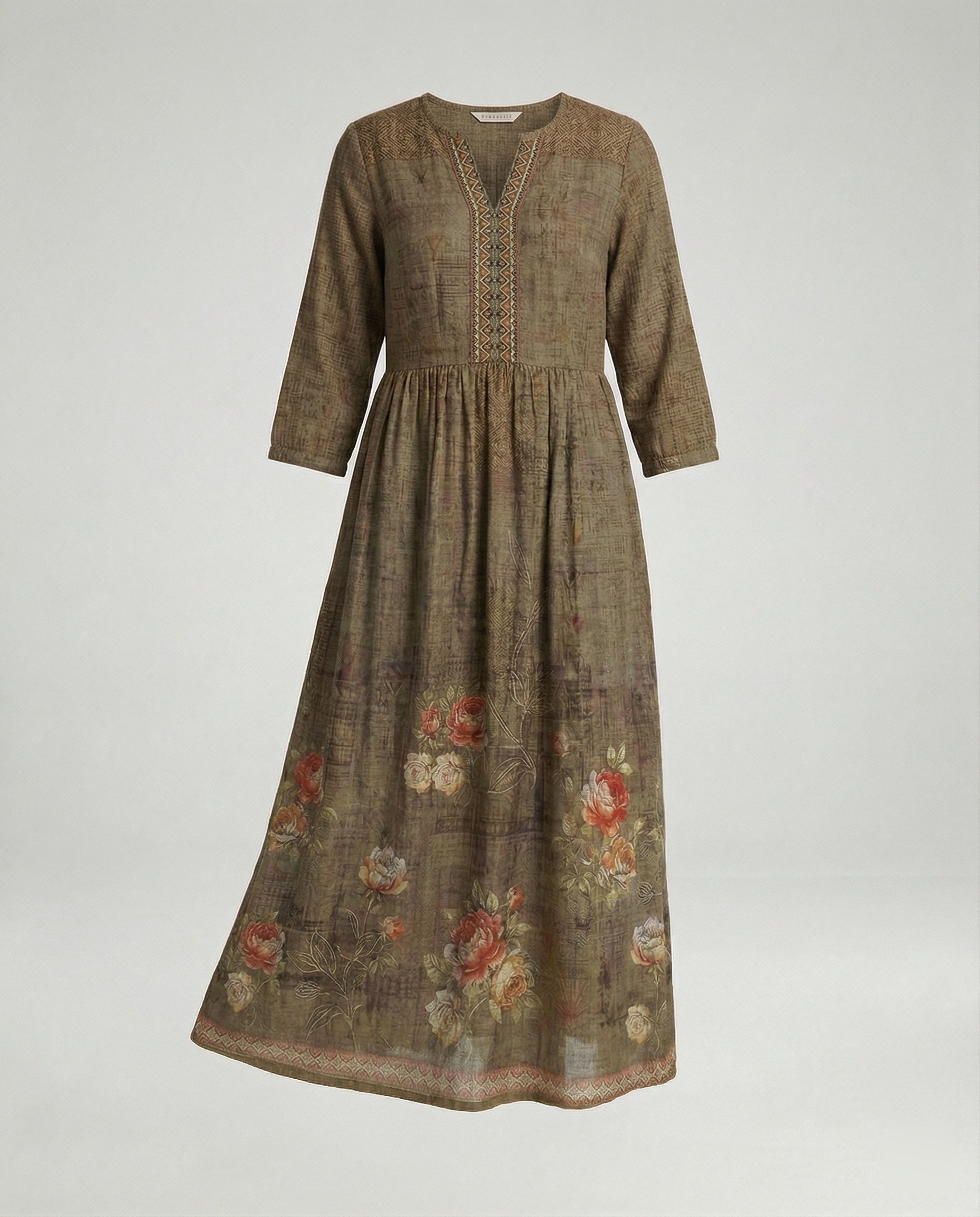 Damen Maxikleid Sommer Leinenoptik V-Ausschnitt