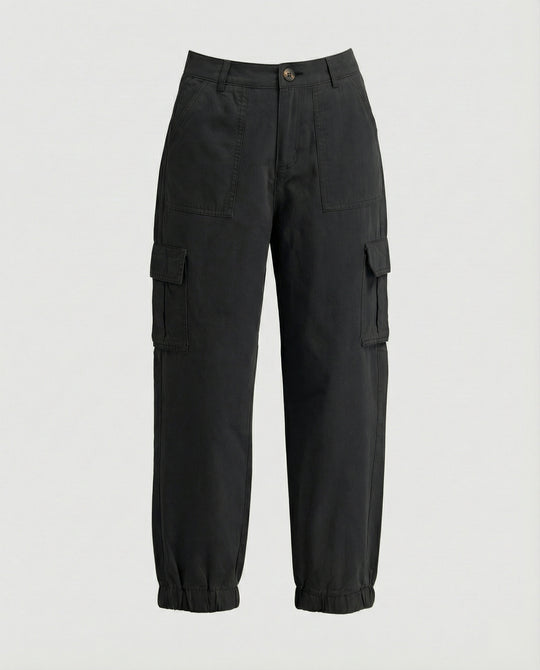 Damen Cargo Stoffhose lässig mit elastischem Bund und Taschen