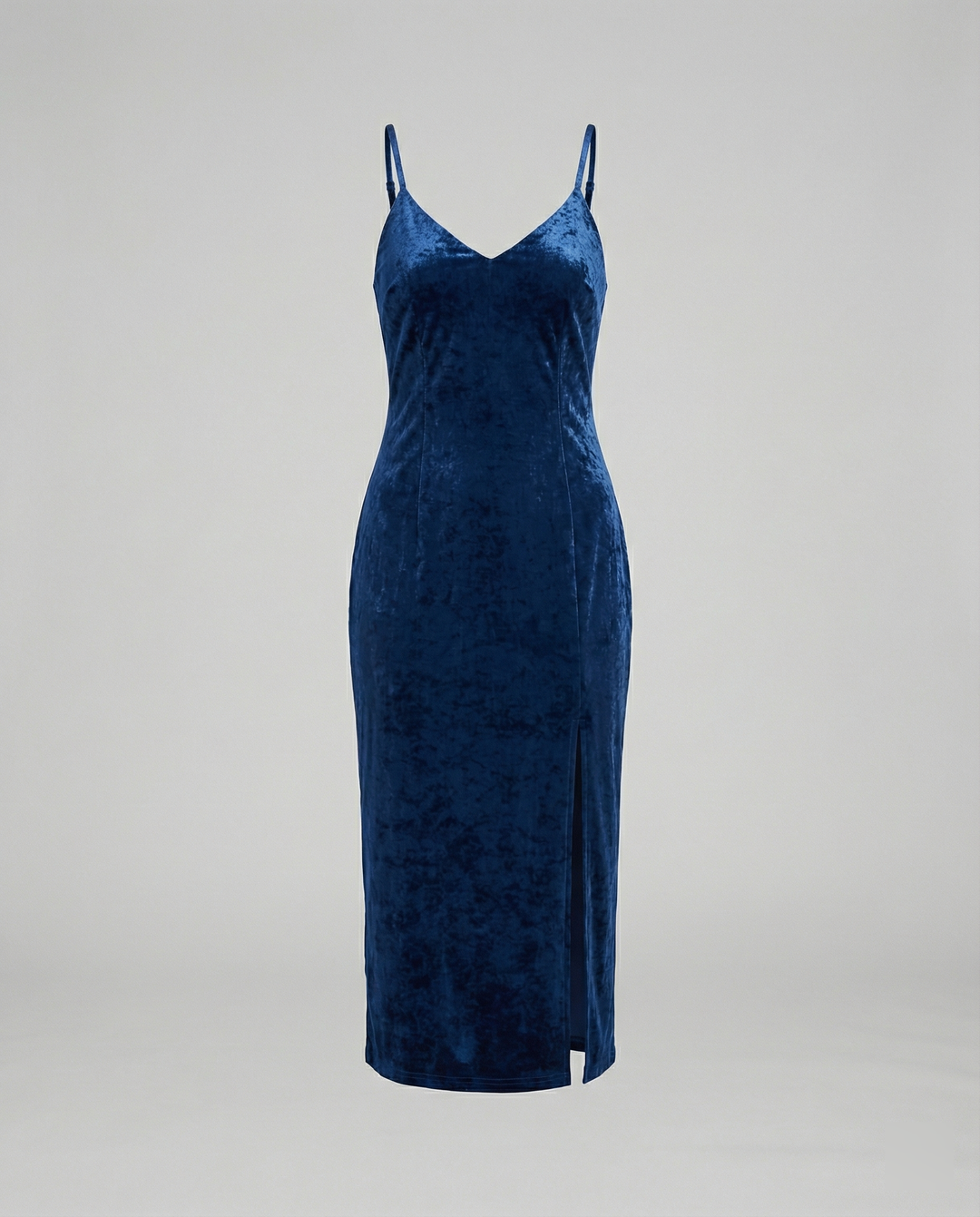 Damen Samt-Midi-Kleid mit tiefem V-Ausschnitt und seitlichem Schlitz R&B