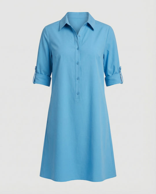 Damen Hemdblusenkleid Baumwolle Freizeit