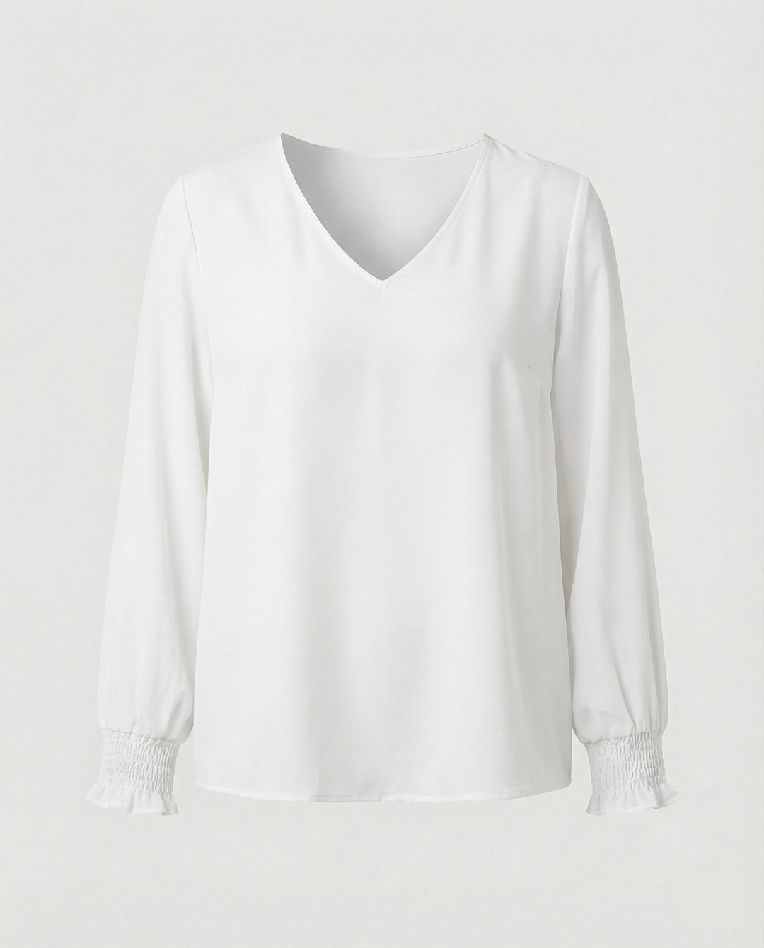 Damen elegante Bluse mit tiefem V-Ausschnitt und voluminösen Ärmeln R&B