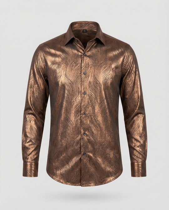 Herren Elegantes Langarmhemd mit modernem Wellenmuster und glänzender Oberfläche R&B