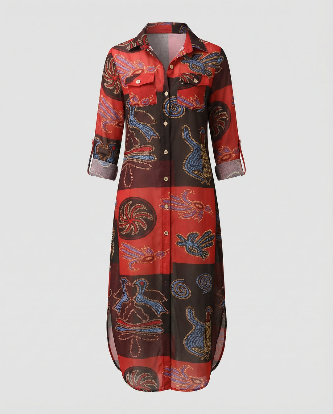 Freizeitkleid Damen Hemdblusenkleid Schlitz