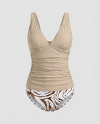 R&B | Tankini mit V-Ausschnitt, Top mit Rüschen und Höschen mit ZR&Bramuster