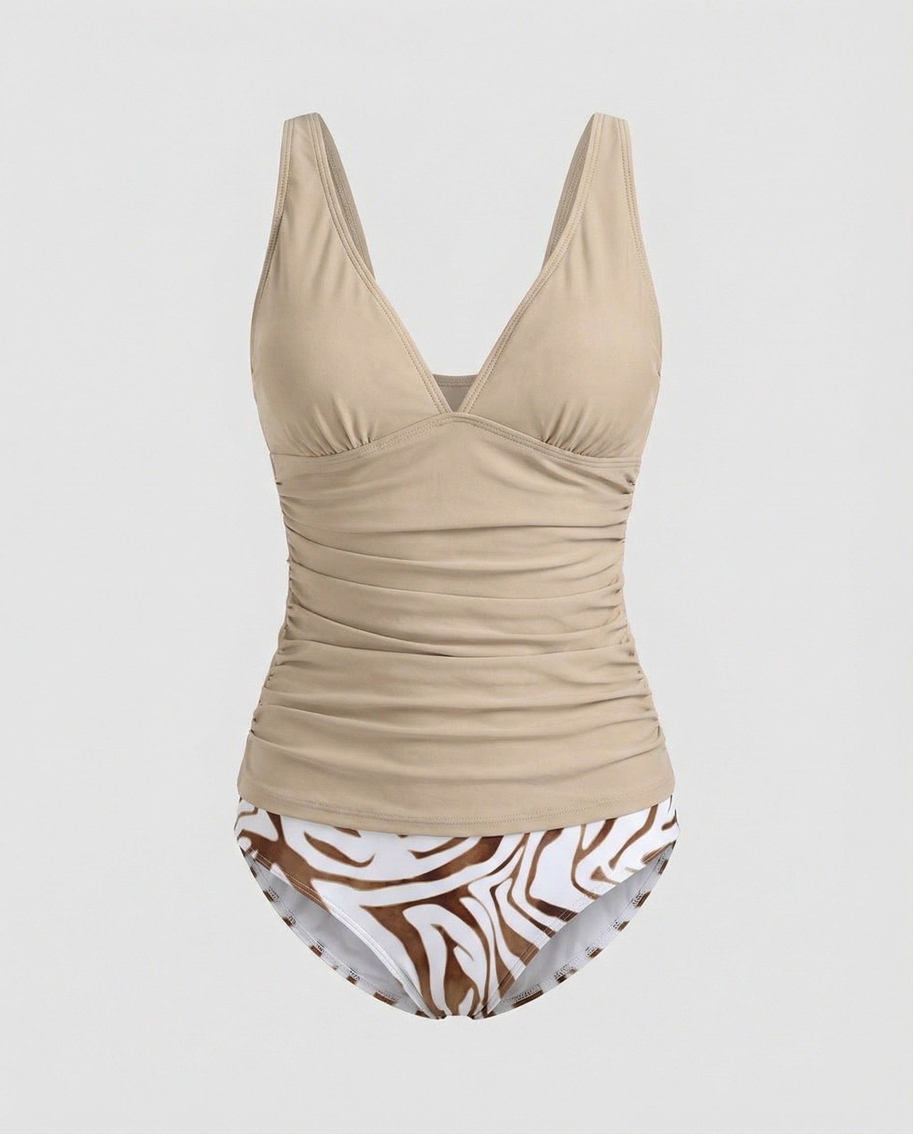 R&B | Tankini mit V-Ausschnitt, Top mit Rüschen und Höschen mit ZR&Bramuster