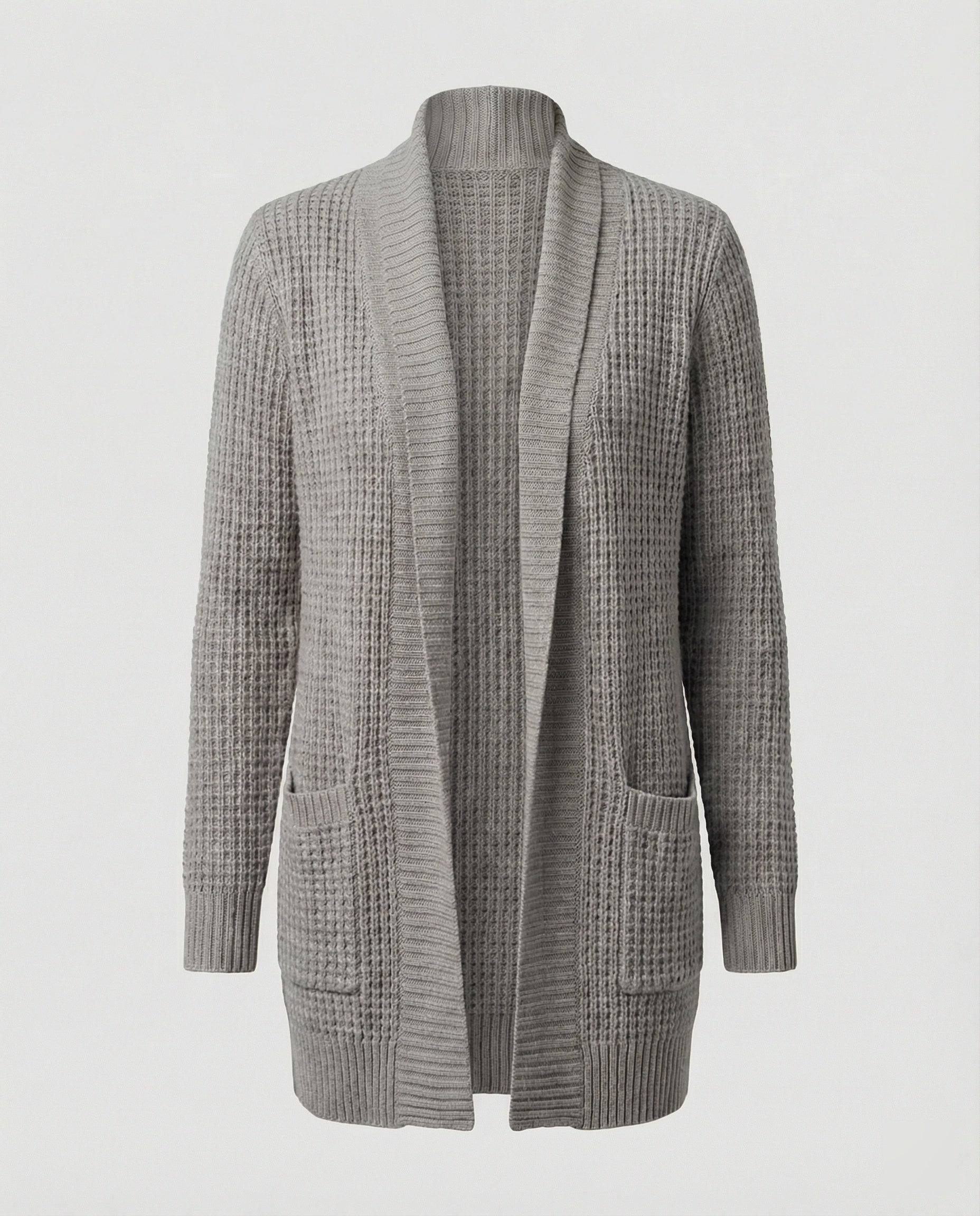 R&B | Strickjacke Weiches Strickmaterial Lockere Passform Offene Vorderseite Taschen Lange Ärmel