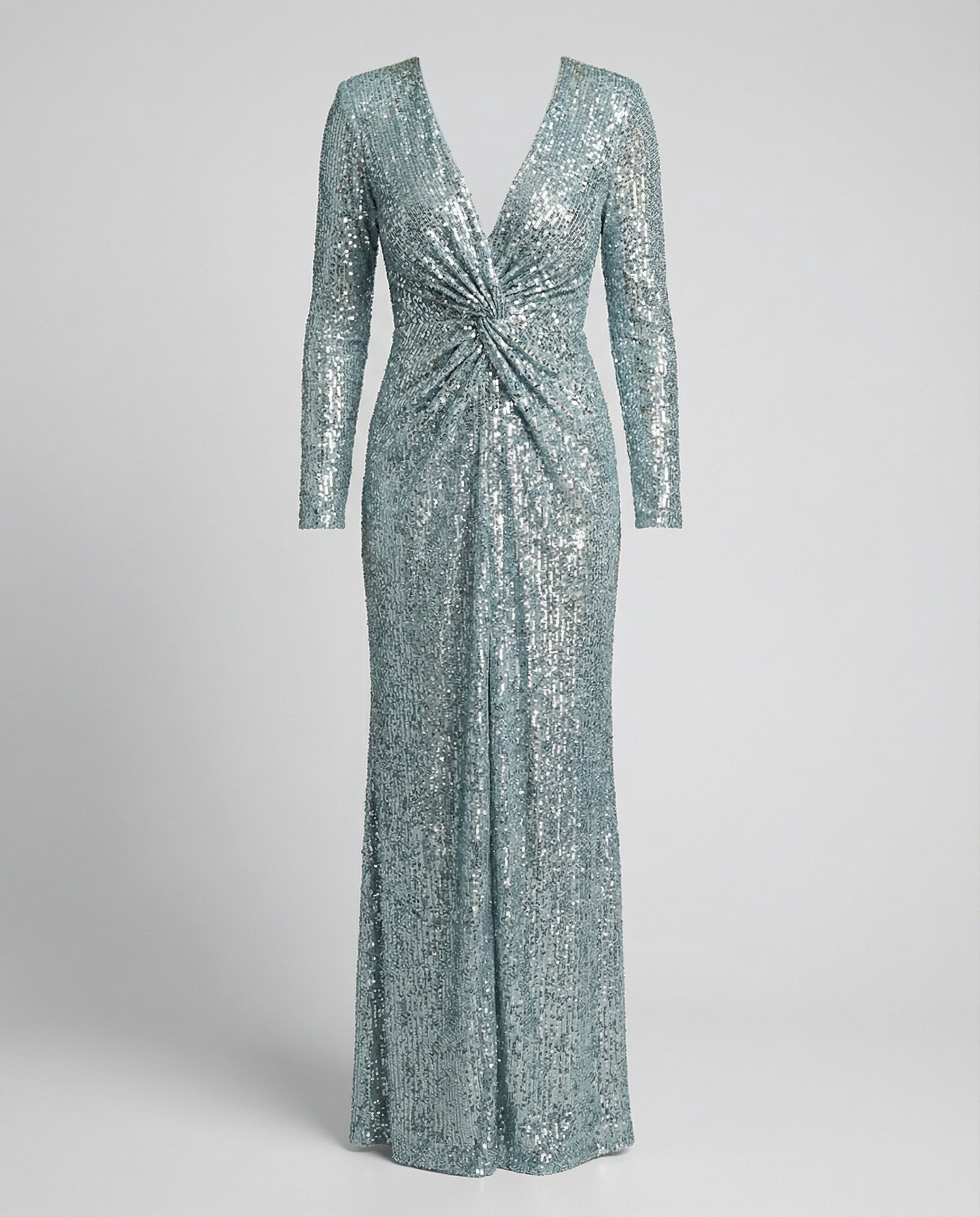 R&B | Give Em' Glam Paillettenkleid mit Langen Ärmeln und Gekreuztem Taillendetail Abend-Maxikleid