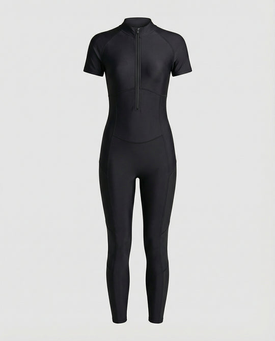 R&B | Damen Pu Halb-Reißverschluss Peach Booty Jumpsuit
